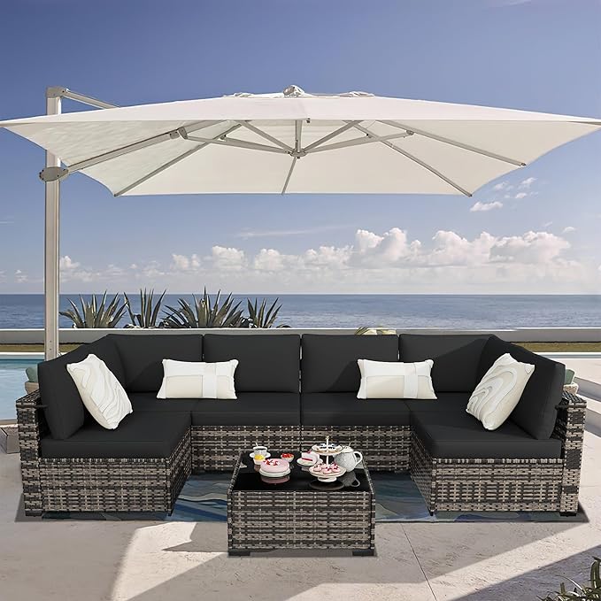 KIGOTY 7-Piece Patio Furniture Set, All-Weather PE Rattan Outdoor Sectional Sofa