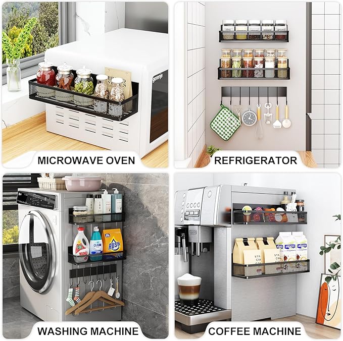 Aufworld Magnetic Spice Rack for Refrigerator, 3 Pack Magnetic Shelf, Moveable