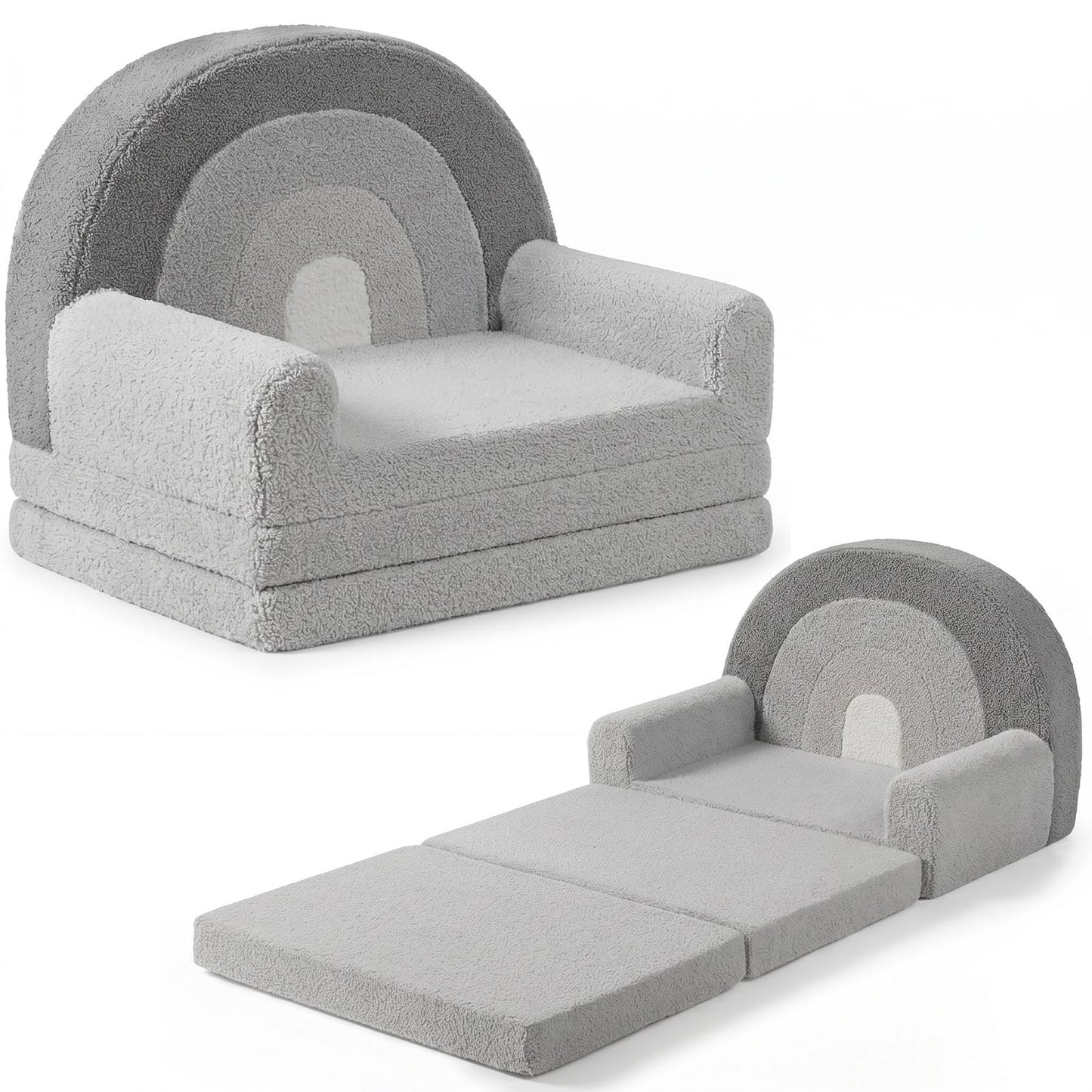 little dove Extra Wide Soft Kids Couch Fold Out, 2-in-1 Kids Couch, Convertible Kid Sofa, Kid Furniture for Playroom, Ideal Gifts for Boys & Girls Ages 3+, Gray