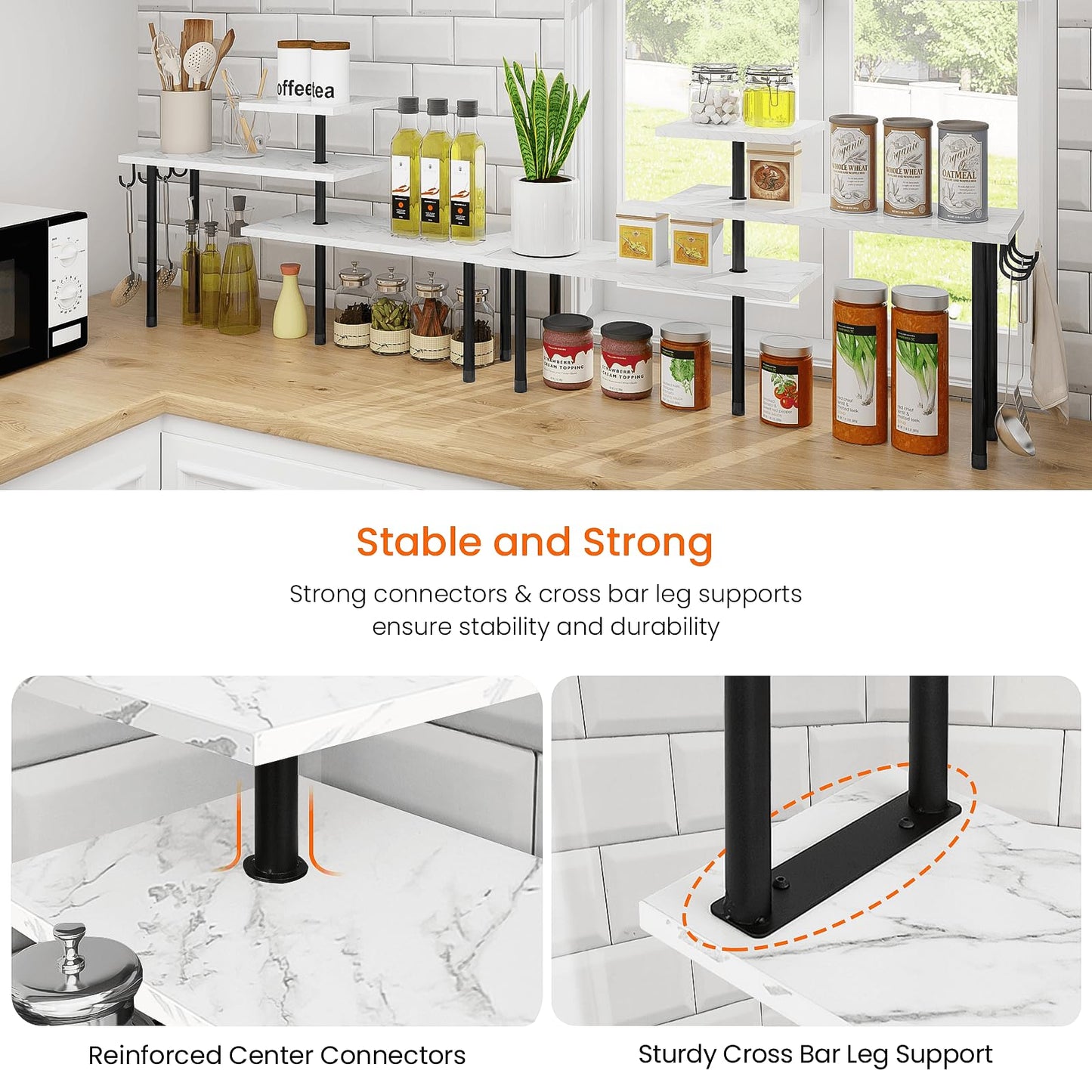 Homode Bathroom Counter Corner Shelf, 3 Tier Kitchen Countertop Organizer for Over The Sink, Make Up, Dresser Table, White Marble