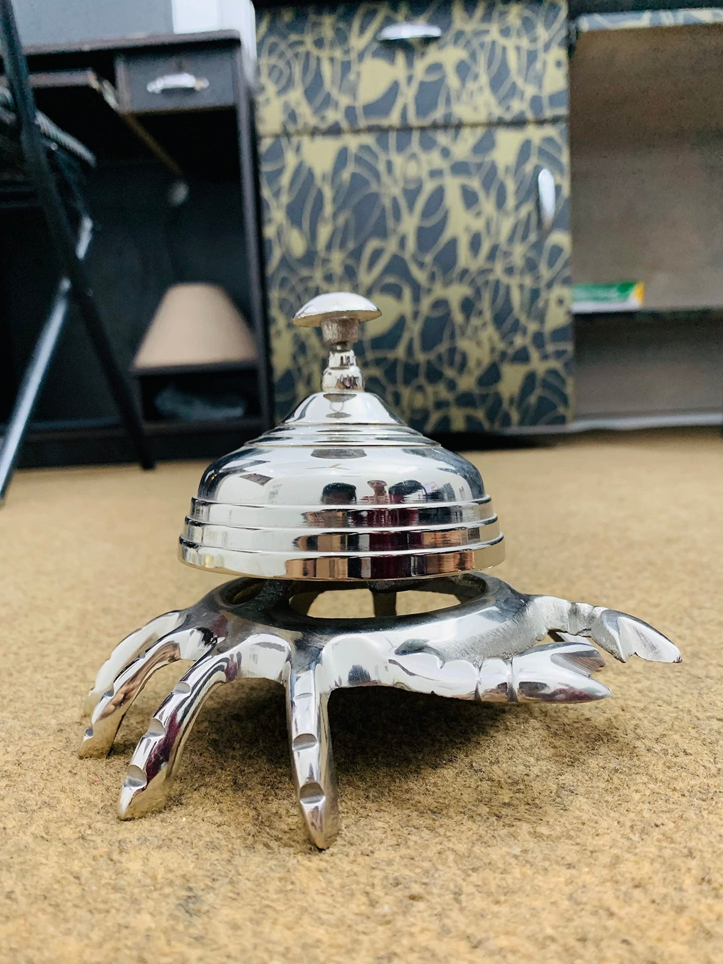 Vintage Chrome Finish Aluminium Crab Bell Hotel Counter Reception Bell Teacher Desk Bell