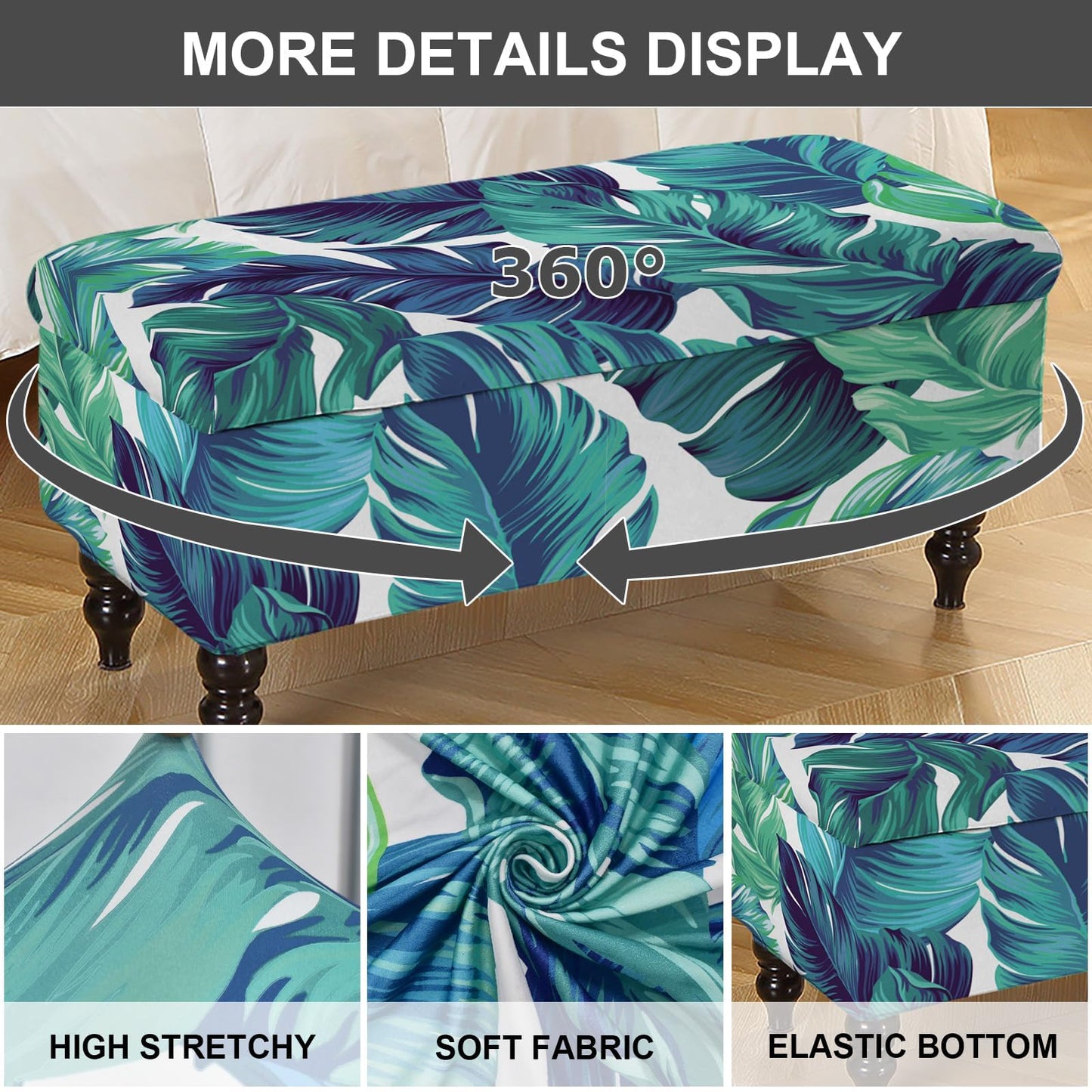 Eco-Ancheng Storage Ottoman Cover Rectangle Ottoman Slipcover Folding Storage Bench Cover Footrest Stool Slipcover Footstool Furniture Protector with Nonslip Elastic Bottom for Living Room (Medium 03)