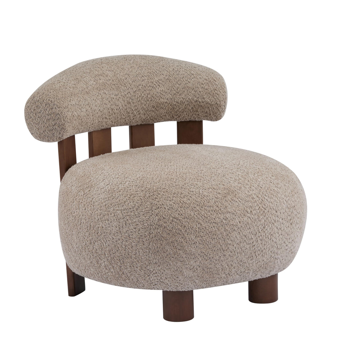 Merax Boucle Fabric Accent Chair, Modern Upholstered Barrel Armlesschair with Wooden Legs, Comfy Lounge Chair for Living Room Bedroom Office, Soft Reading Chair, Light Brown