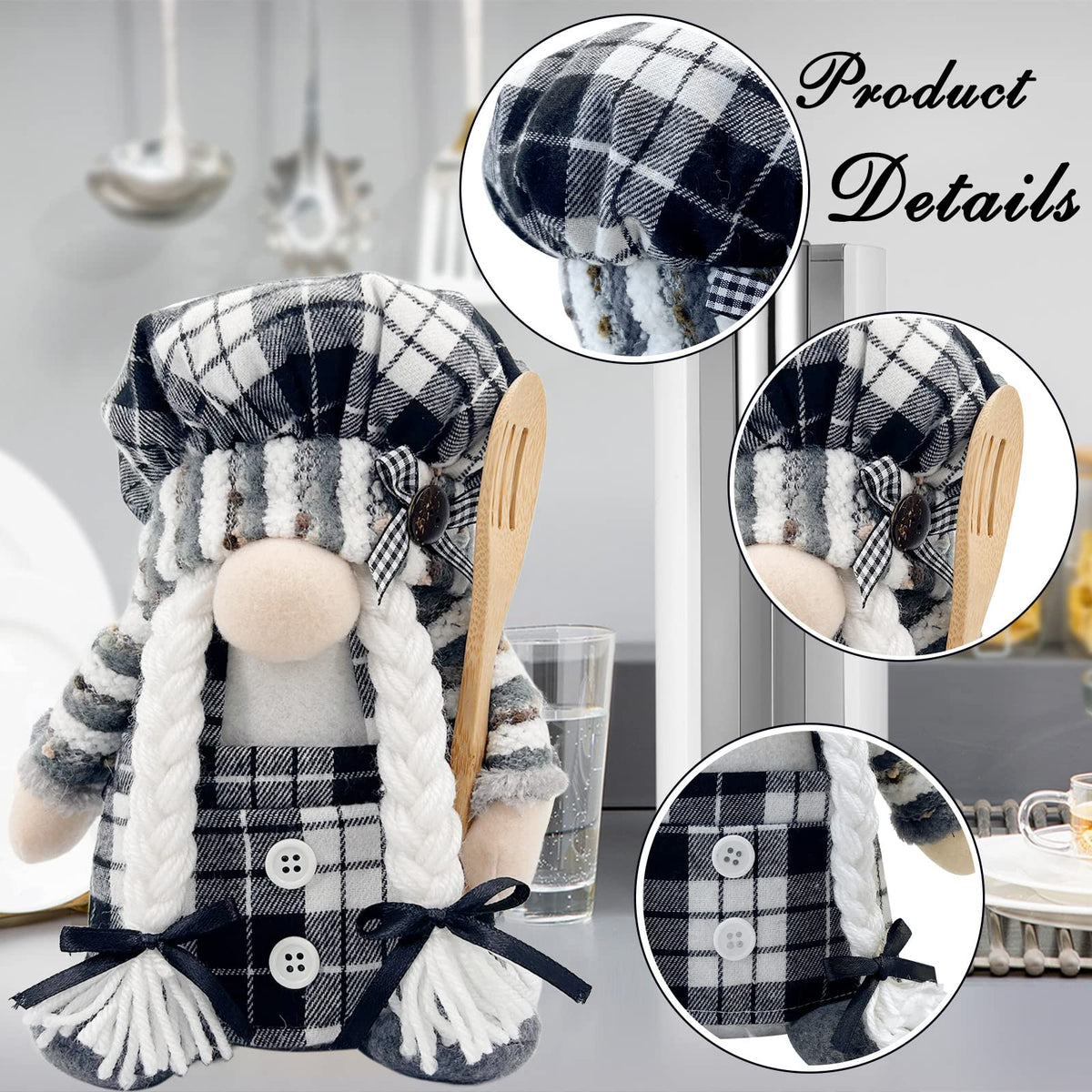 Lovinland Christmas Chef Gnomes Plush - Chef Tomte Swedish Scandinavian Figurine Elf Doll - Christmas Decoration for Home, Kitchen - Xmas Buffalo Plaid Decor - Gnomes Gifts for Women