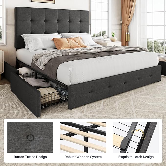 Allewie Upholstered Queen Size Platform Bed Frame