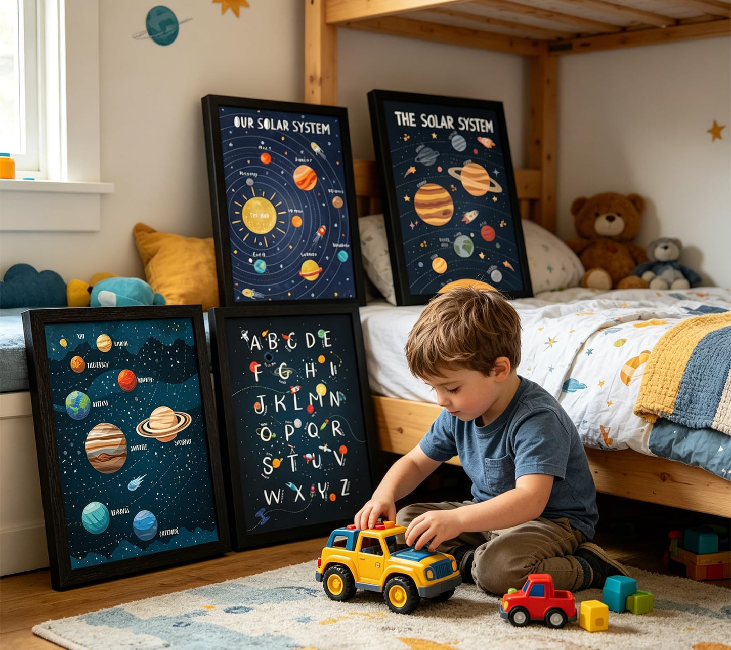 4Pcs Space Nursery Canvas Wall Art, Preschool Education Painting Picture Wall Decor, Solar System Poster Print Artworks for Classrooms, Nurseries, Children's Rooms, Playrooms, Home Decoration 8x10in