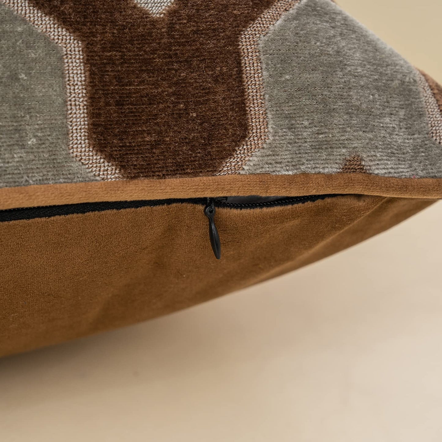 Alerfa Square Pillow Geometric Stripes Embroidery Cut Velvet Cushion Case Luxury Modern Throw Pillow Cover Decorative Pillow for Couch Sofa Living Room Bedroom Car 20 x 20 Inch Brown Gray