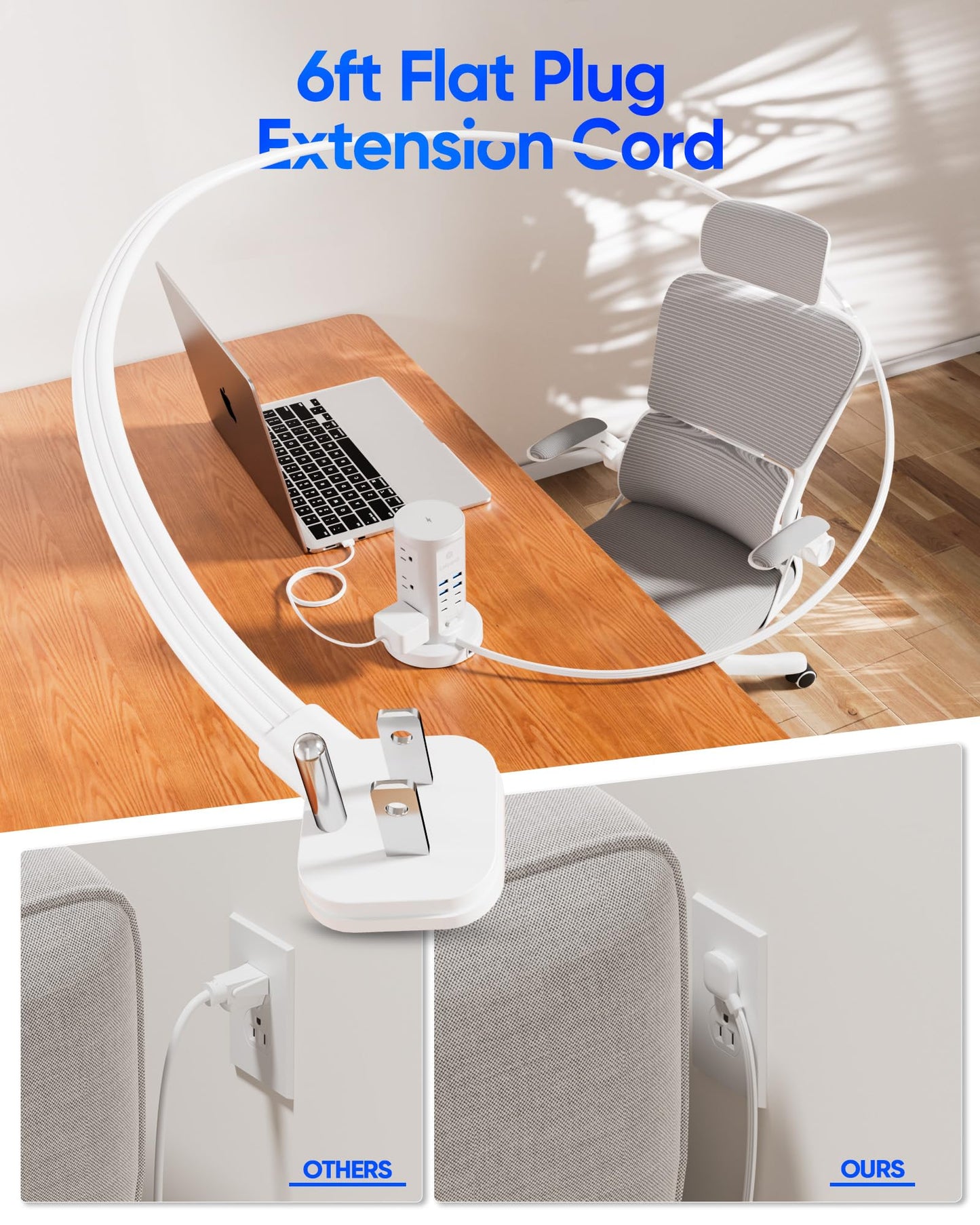 Power Strip Tower, kakyanill Surge Protector Tower 9 AC Outlets 8 USB (4 USB C), 6 Ft Retractable Extension Cord, Charging Station for Office Dorm Room, White