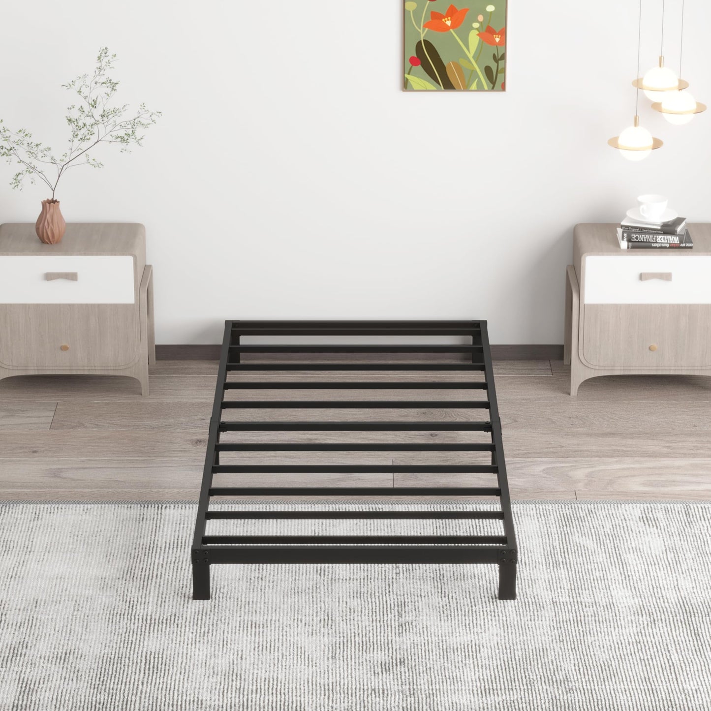 Upcanso 7 Inch Twin Bed Frames No Box Spring Need, Low Profile Metal Platform Twin Size Bed Frame, Heavy Duty Support Bedframes Twin, Easy Assembly