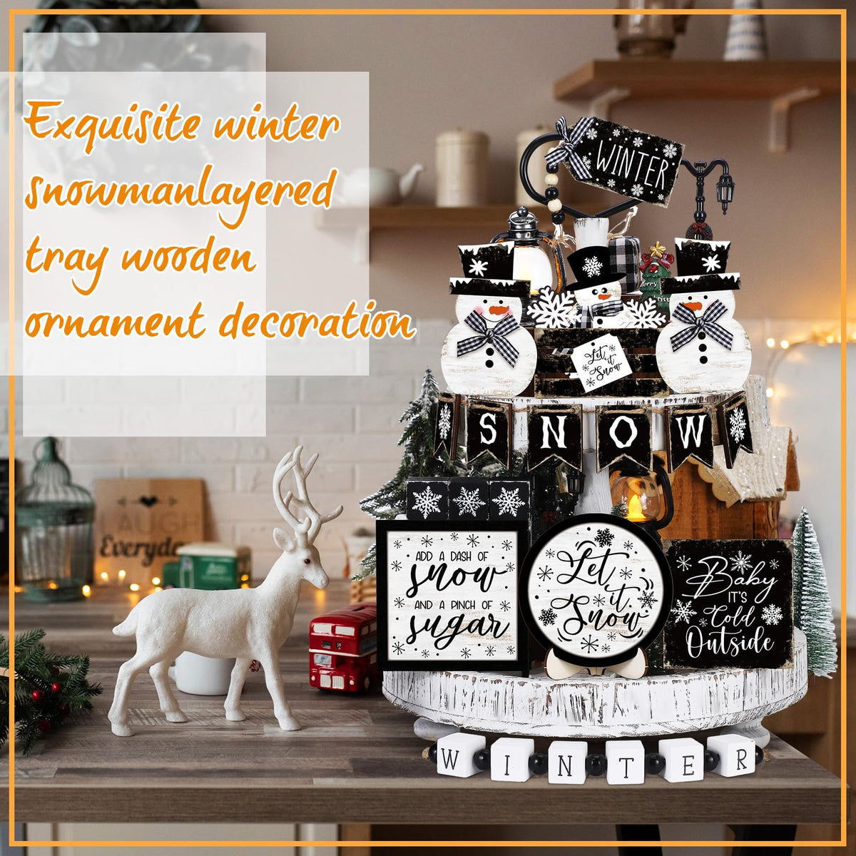 Vercraft 18 Pcs Graduation Tiered Tray Decorations Class of 2026 Tiered Tray Decor Black White Grad Wooden Signs Farmhouse Table Shelf Decoration for Graduation Party Supplies(Black and White)