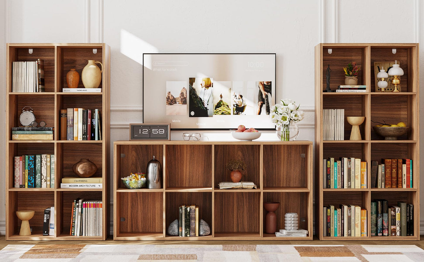 IRONCK Bookshelf, 8-Cube Storage Cube Shelf Organizer, Extra Thick Frame Horizontally & Vertically Reversible Bookcase with Open for Living Room, Bedroom, Home Office, Oak Brown