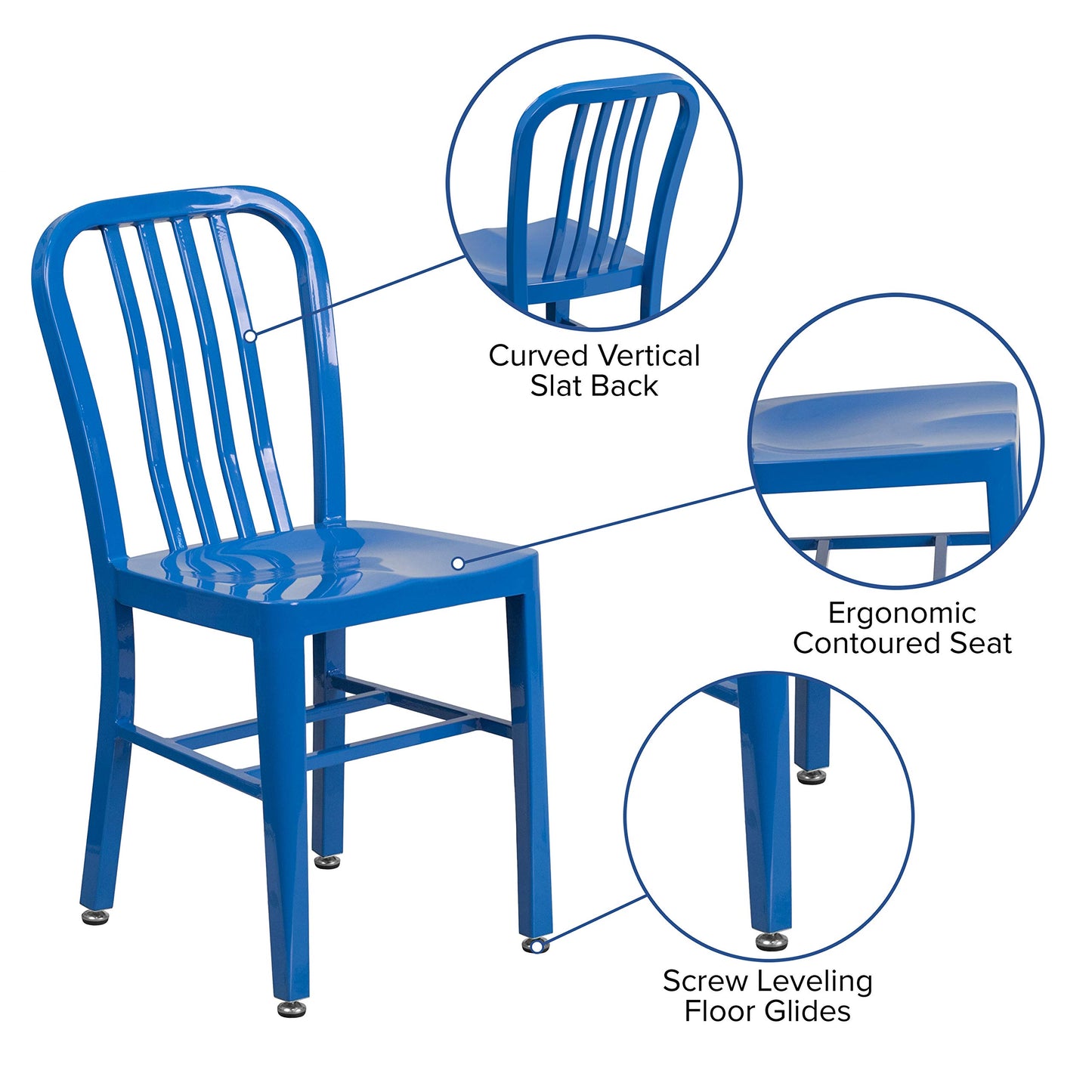 Flash Furniture Gael Commercial Grade 2 Pack Blue Metal Indoor-Outdoor Chair
