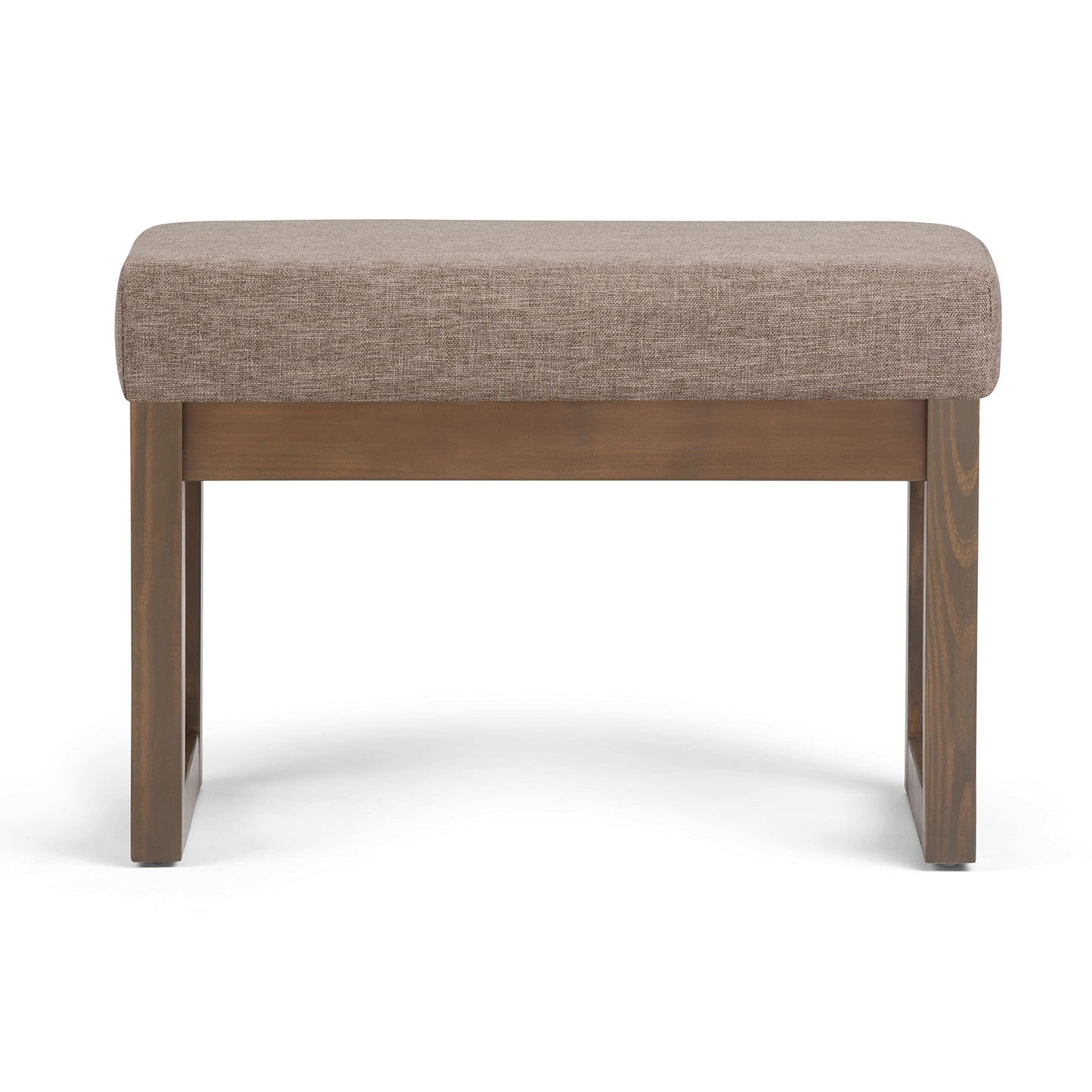 SIMPLIHOME Milltown Small Ottoman Bench - 27" Wide x 18" High Upholstered Linen Look Fabric Rectangle Footstool Ottoman in Fawn Brown, Contemporary Bench for Bedroom with Cushioned Seat, Assembled