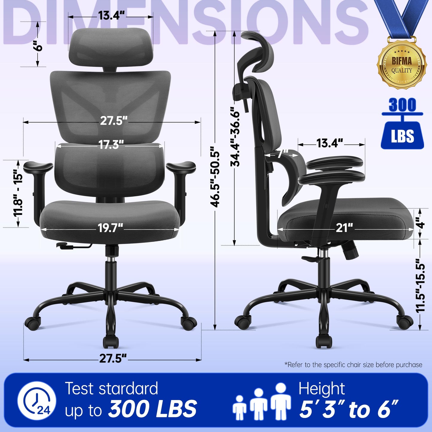 Hayelf Ergonomic Office Chair, High Back Mesh Computer Chair with Comfortable Adaptive Lumbar Support, Built-in Coat Hanger, SGS Class 4 Gas Lift, Heavy Duty 300lbs for Long Hours Home Office