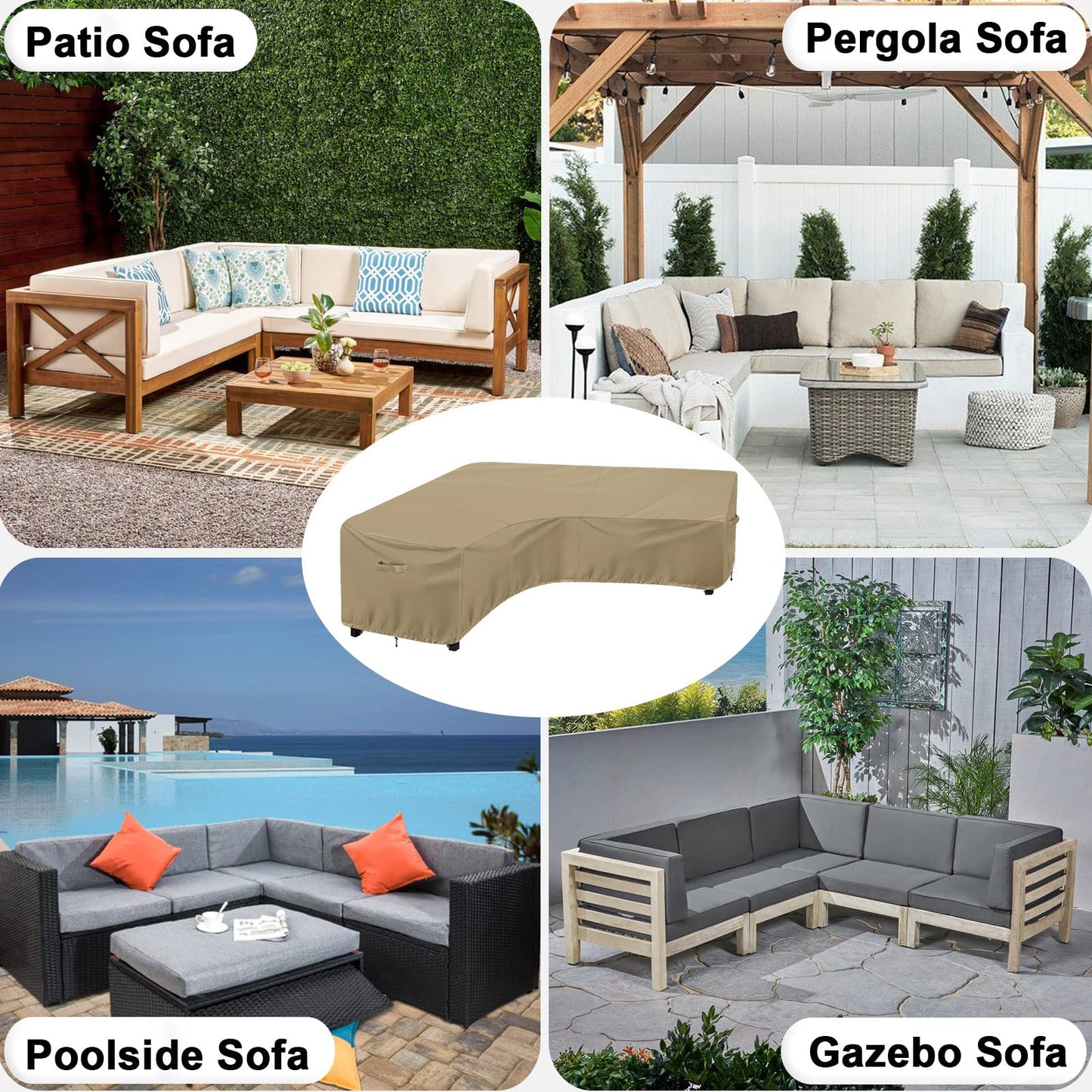 OutdoorLines Waterproof Outdoor Patio Sectional Cover - UV Resistant & Windproof V-Shaped Patio Furniture Covers for Deck, Lawn and Backyard, 420D Heavy Duty Couch Cover 89" L (on Each Side) Camel