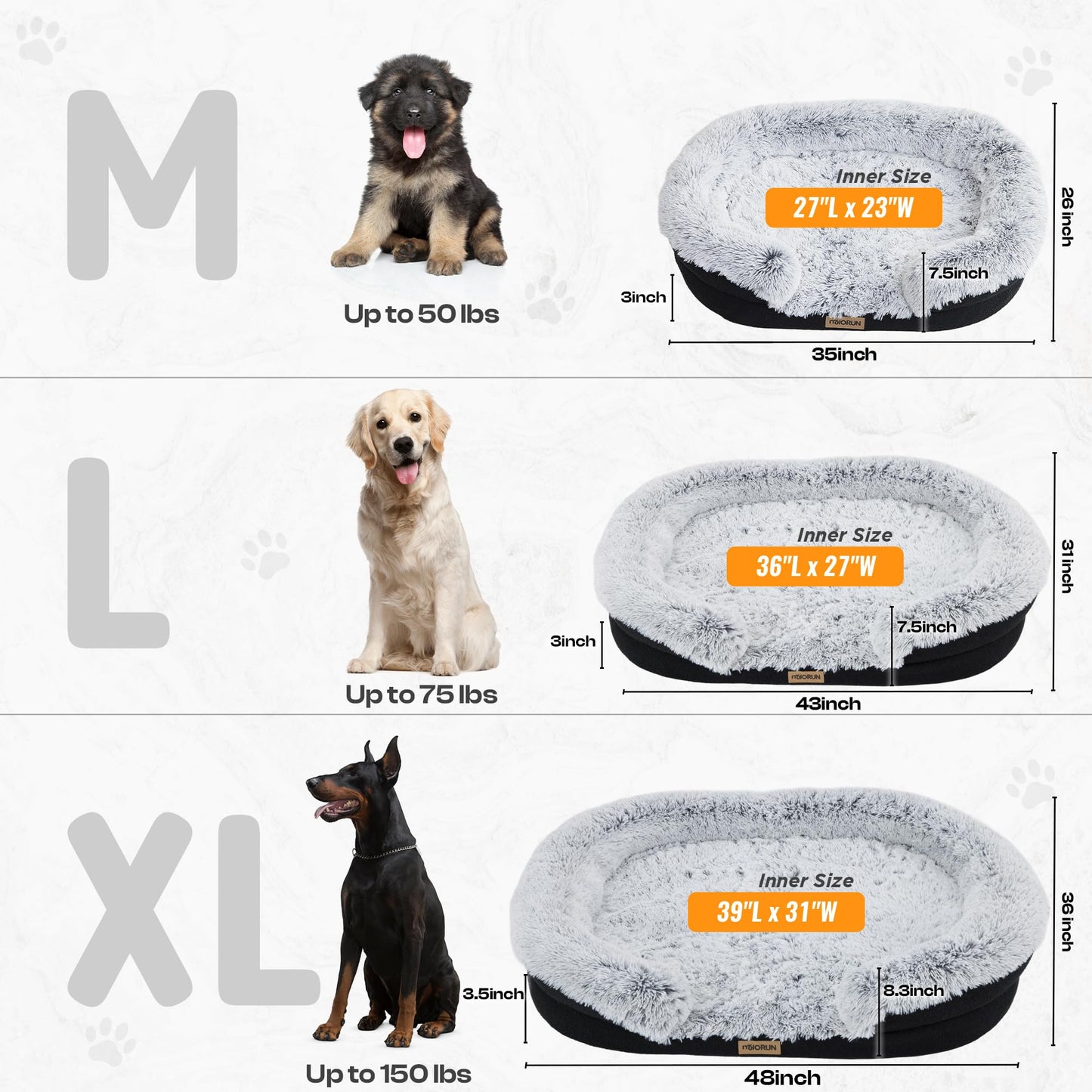 Miorun Fluffy Orthopedic Dog Bed for Large & Extra Large Dogs, Calming Plush Sofa Bed with Curved Bolster Support and Egg-Crate Foam Base, 43" Cozy Oval Pet Donut Bed with Washable Cover, Gray