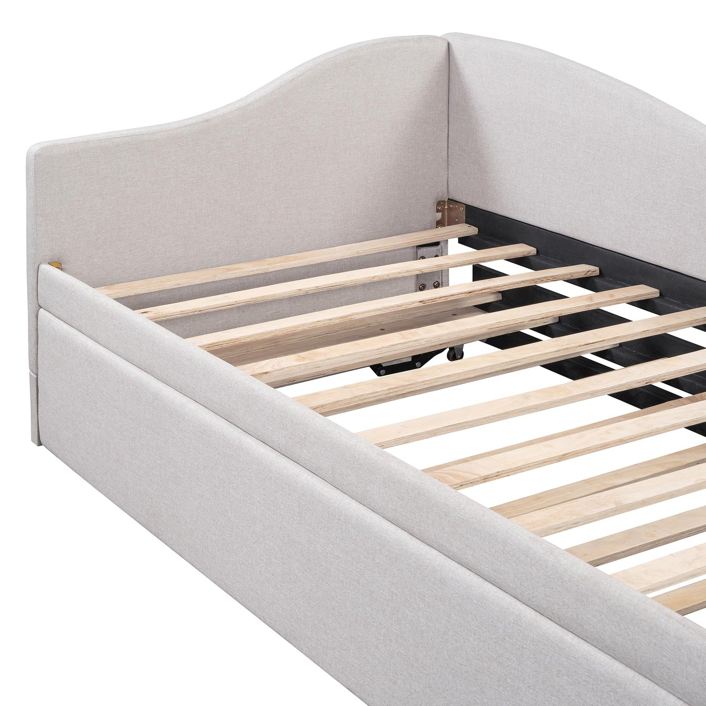 HECATEVIC Modern Linen Daybed with Trundle – Twin to King Size Convertible, No Box Spring Needed, Elegant Gray/Beige/Pink, for Living Room, Guest Room & Nursery