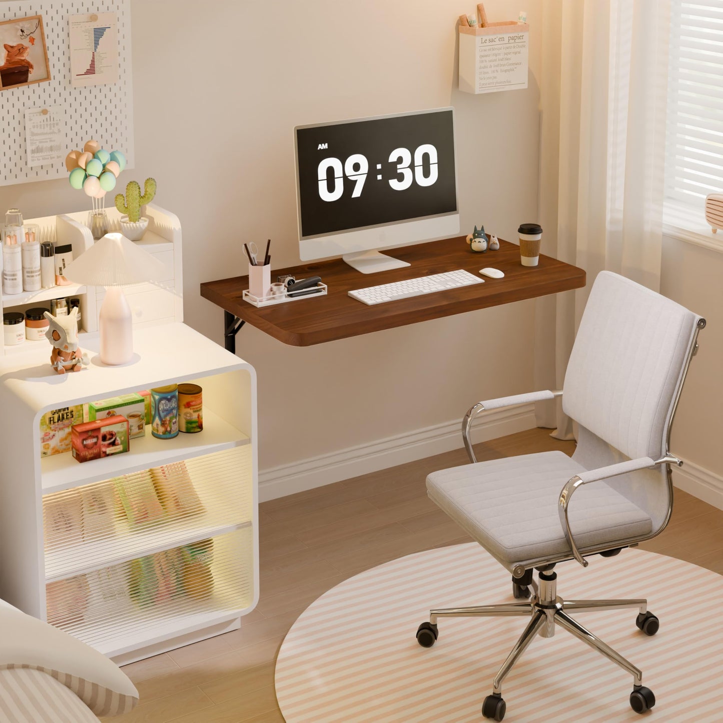 Dogsky Floating Wall Desk, 24" x 14" Wall Mounted Folding Table, Pine Wood Fold Down Wall Table, 100 lb Capacity Wall Mount Desk for Small Apartment, Laundry Room,Kitchen,Bar & Computer, Walnut