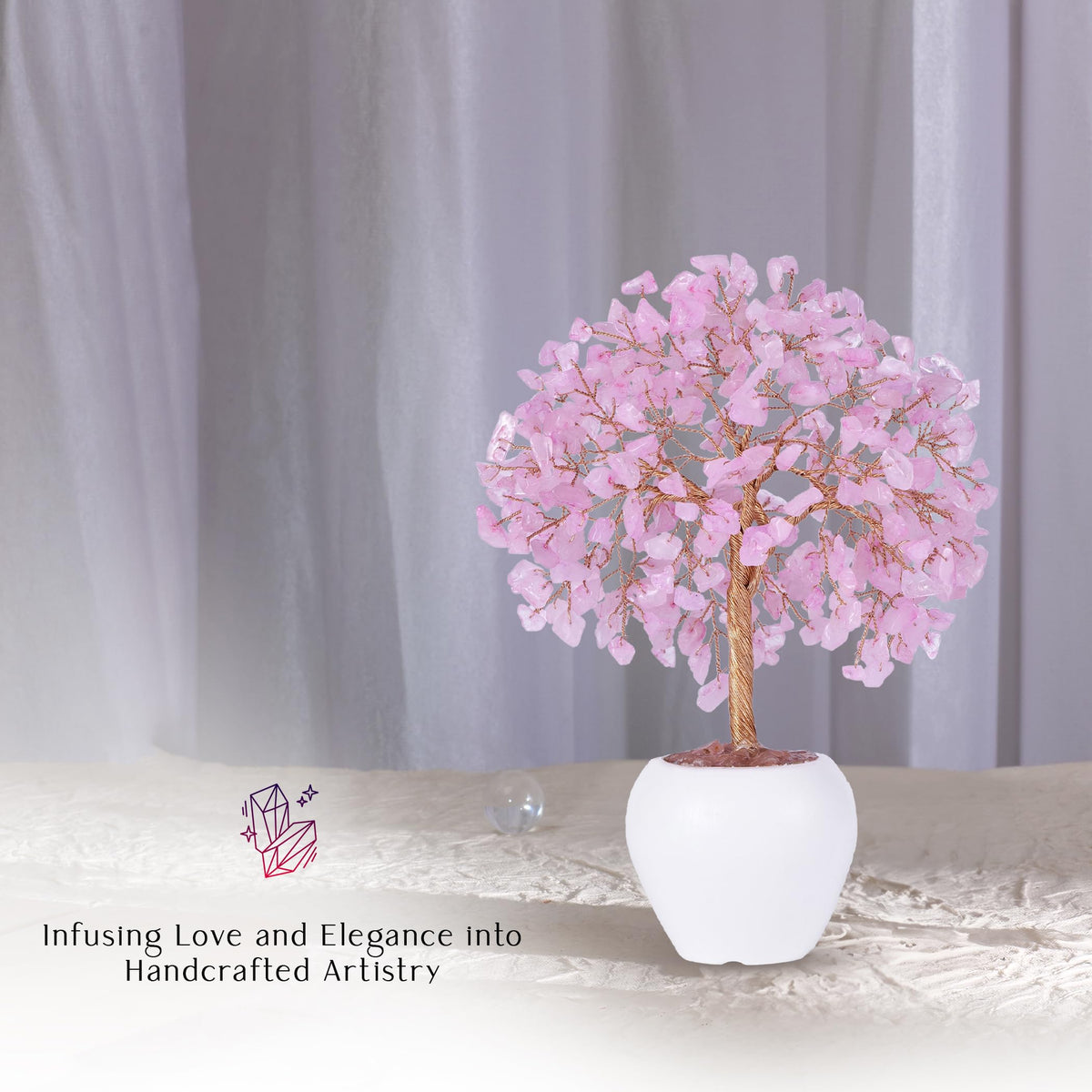 Rose Quartz Stone Chakra Crystal Tree Money Tree Feng Shui Gemstone Tree of Life with Pot Base, Good Luck Tree Christmas Home Office Desk Crystal Decor Ornaments, for Emotional Healing, Heart Chakra