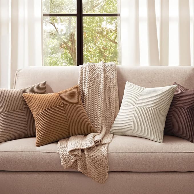 MIULEE Brown Throw Pillow Covers 18x18 Inch Set of 4 Boho Farmhouse Cushion