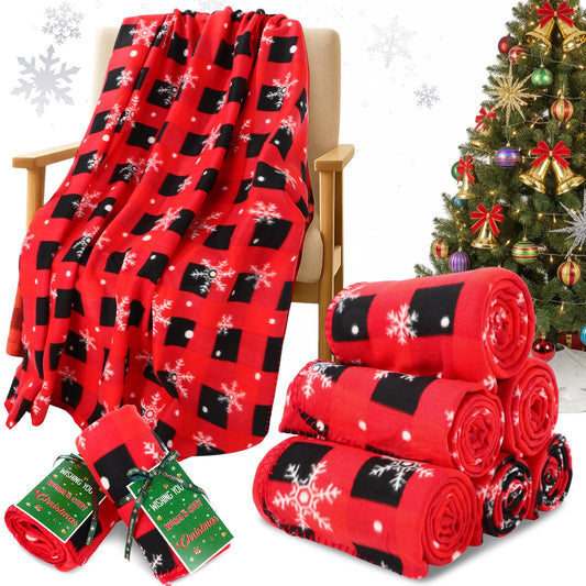 HunnmingRe 6 Set Christmas Fleece Throw Blanket Bulk Xmas Gift Set Include Merry Christmas Ribbon and Gift Card 50 x 60 Inch Holiday Blanket for Couch Sofa Winter Travel Decoration
