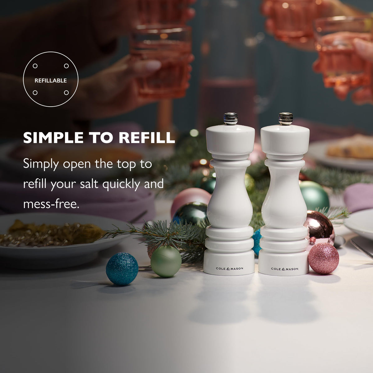 Cole & Mason London Refillable Spice Mill - Kitchen & Home Accessory - Table Salt Grinder - Salt Mill with Ceramic Mechanism - 7", White Gloss