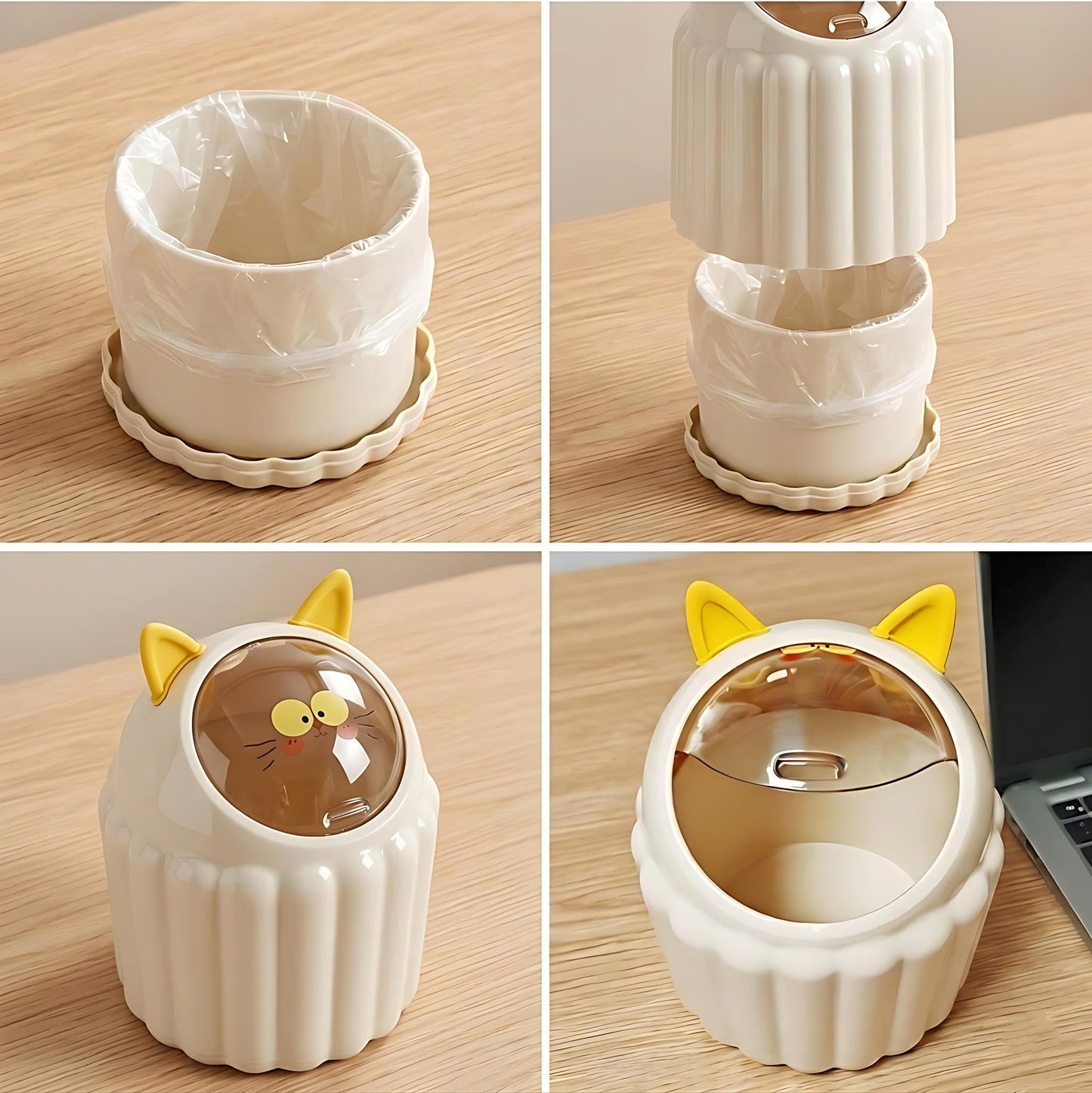 AIWE7D Mini Trash Can for Desk, Cute Desk Trash Can with Lid, Small Office Trash Can, Aesthetic Desktop Garbage Can for Office, Bedroom, Bathroom Counter, Vanity, Dorm Room Easy Lift Lid(Milky White)