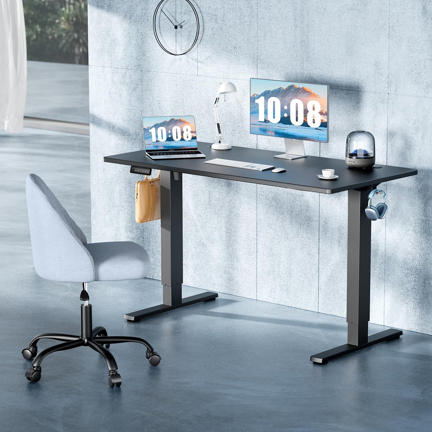 DUMOS 40 Inch Electric Standing Desk Height Adjustable, Sit to Stand Up Computer Workstations Work PC Table Home Office Study Writing Gaming Desks with Memory Presets for Walking Pad, Bedroom, Black