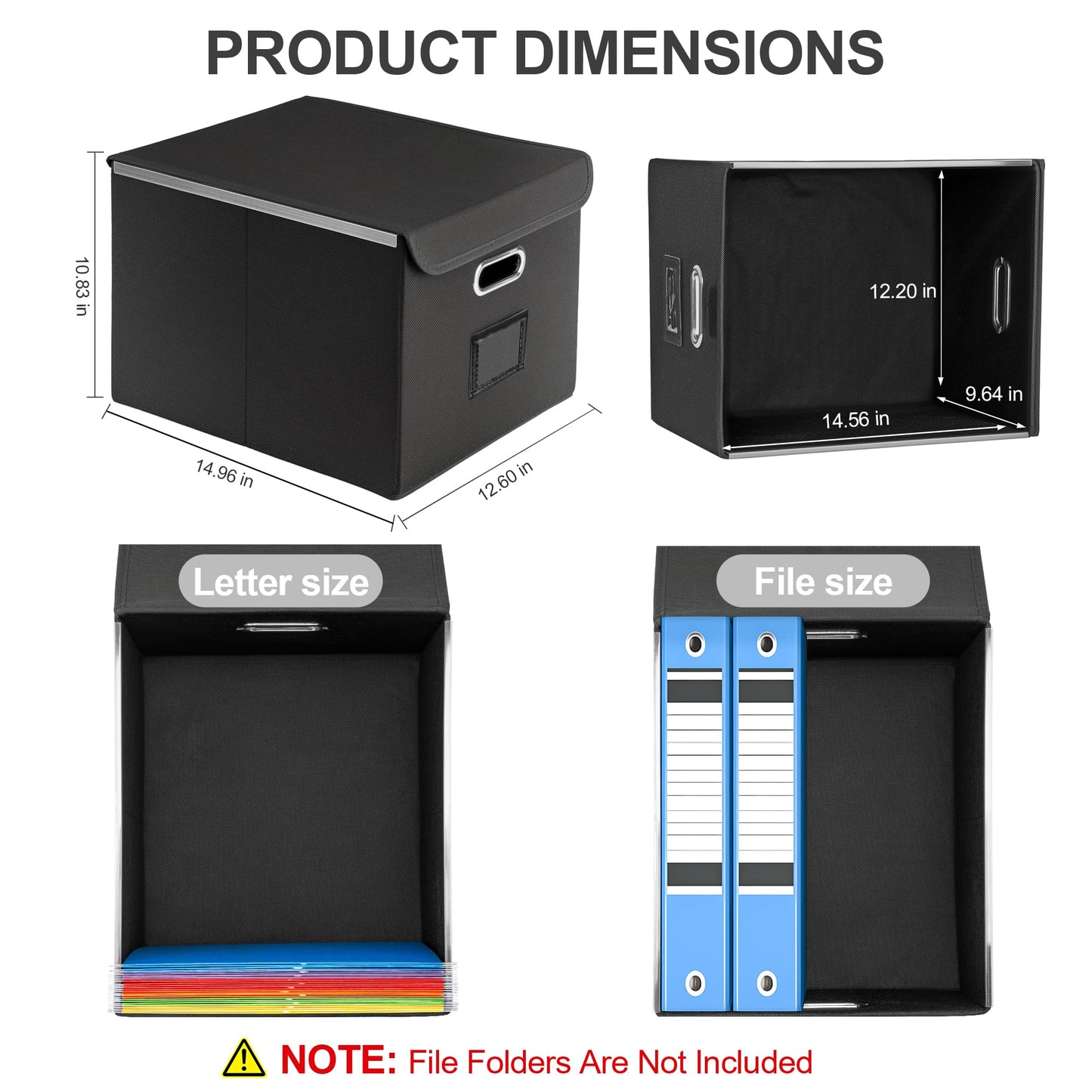 Hleelomi Collapsible File Box with Lid & Plastic Slide - Hanging Document Organizer for Office/Home, 14.96x12.6x10.83 Inch,Decorative Home File Bin,Black, 1 Pack (No Folders Included)