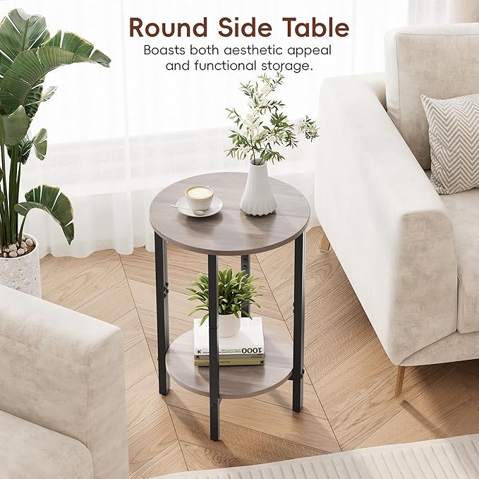Vagusicc Side Tables Small End Tables, 2 Tier Couch Side Table, Small Round
