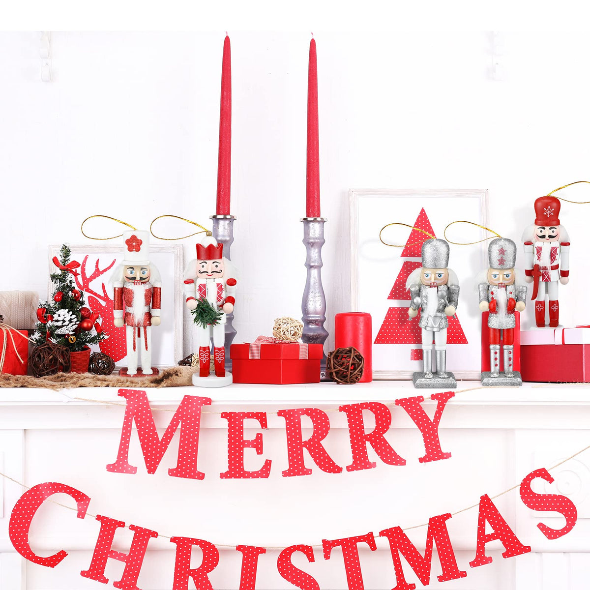 Jetec 10 Pcs Christmas Nutcracker Ornaments Wooden Hanging Decorations 5 Inch Tall Nutcracker Figures Christmas Decorations (Bright Style)