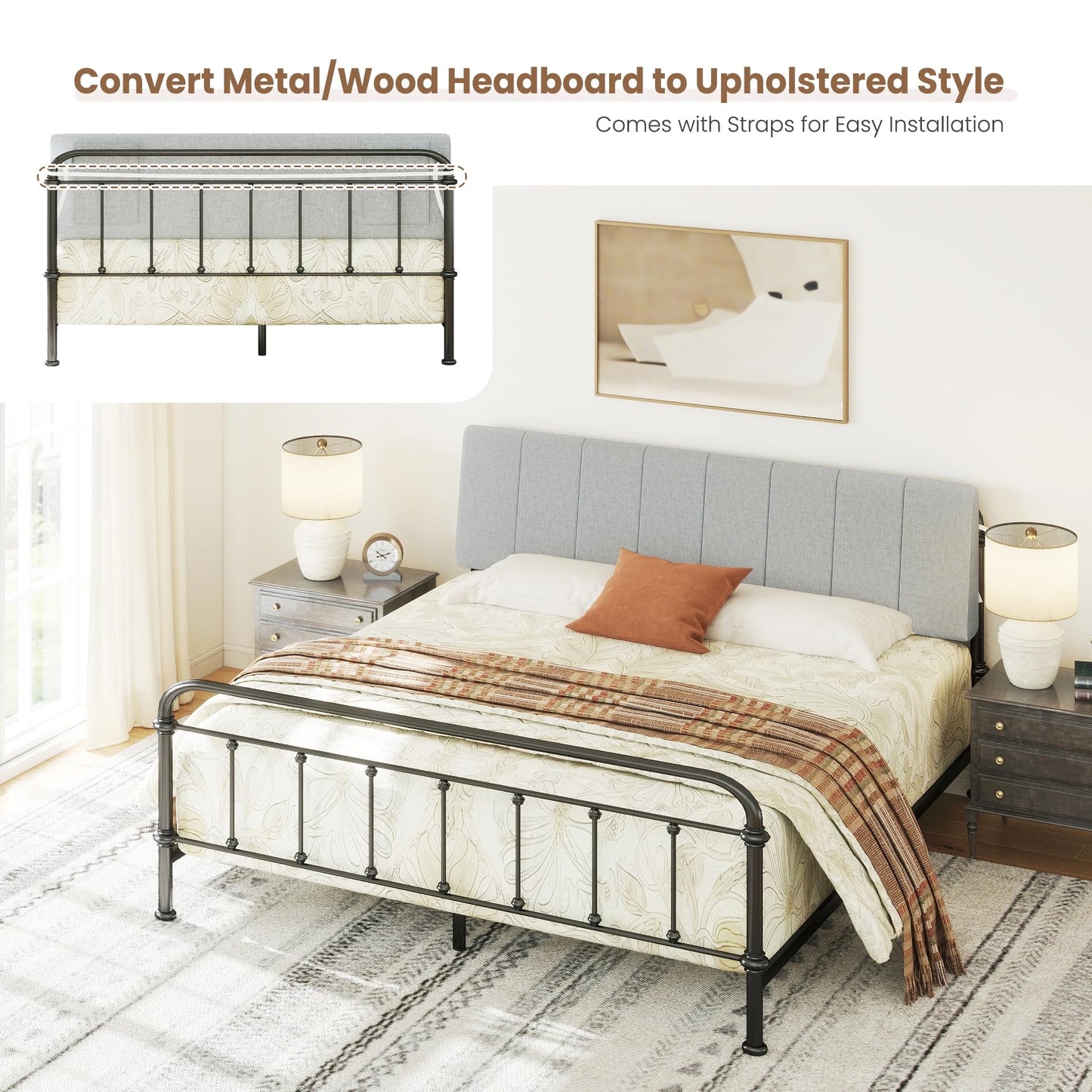 Liiwepo King Size Headboard Only-No Assembly, Upholstered Headboard King Size Linen Fabric Modern Style Headboards Extra-Thick, Light Gray