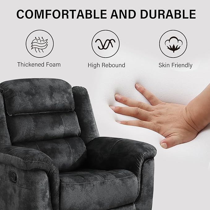 EBELLO Manual Recliner Chair, Soft Fabric Recliner Sofa