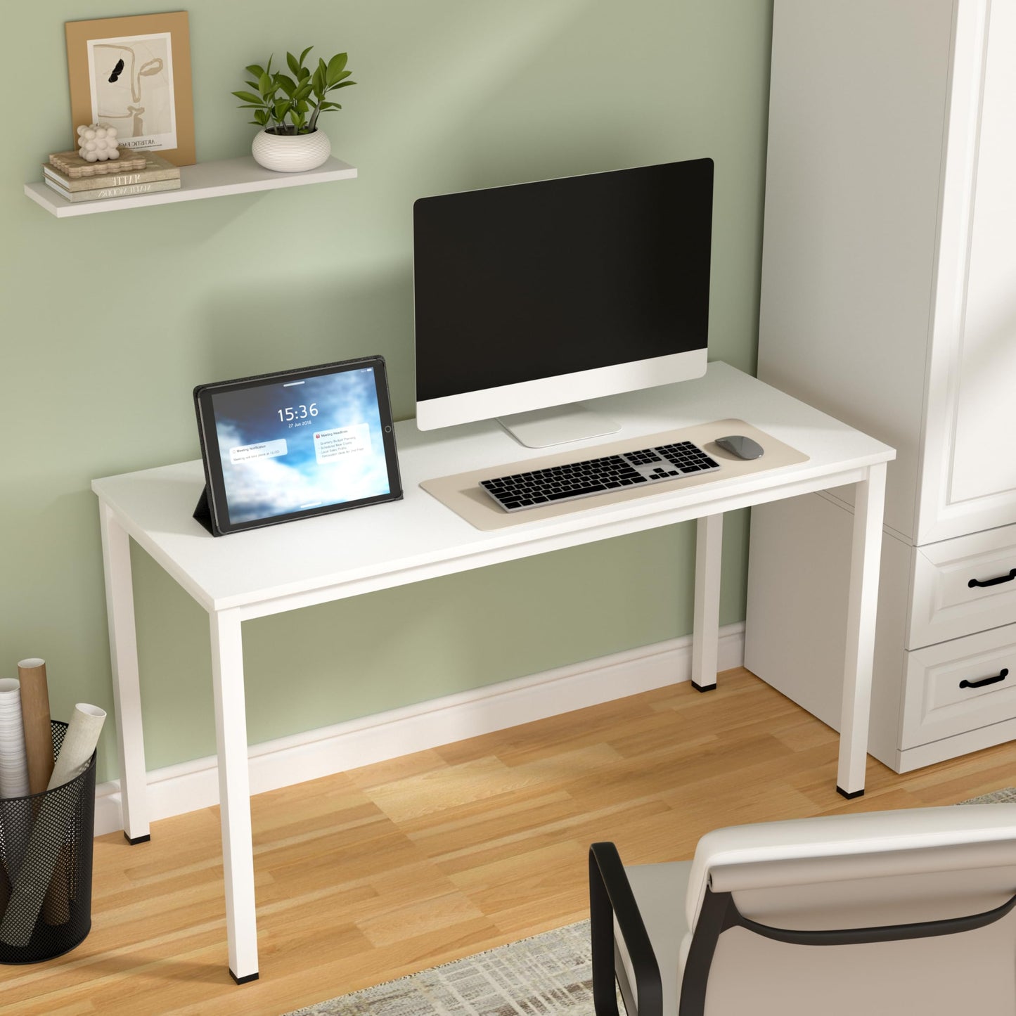 NewBeth Computer Desk for Small Space,Modern Simple Laptop Desk,Computer Table Study Writing Desk for Home Office,Dining Room,Living Room (White, 55 * 23.5in)