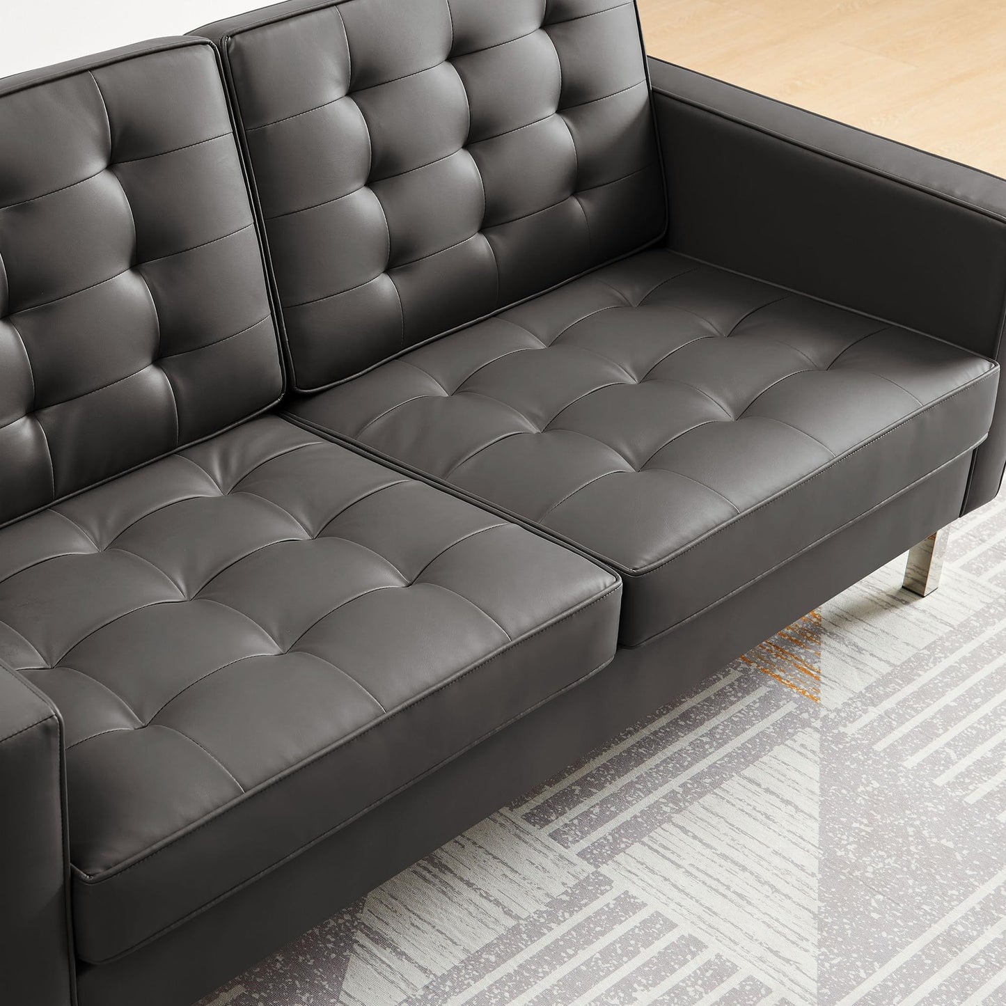 Modway Loft Tufted Button Faux Leather Upholstered Loveseat in Silver Gray