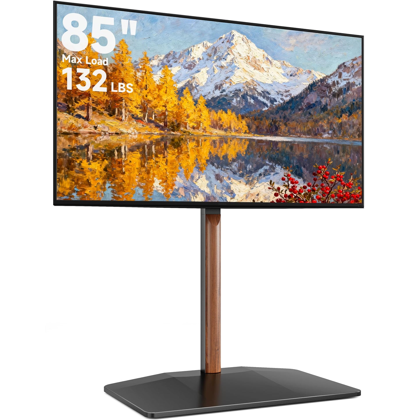 Pegzone Universal Swivel TV Stand with Wood for 32-85 Inch LCD LED OLED Screen, Holds 132 Lbs, Height Adjustable Floor TV Stand, Max VESA 600 * 400mm, Black, for Bedroom Living Room
