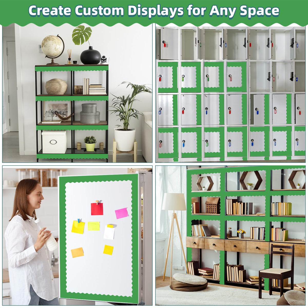 30 Pcs Magnetic Borders for Classroom Whiteboard - Green Magnetic Bulletin Board Border Set - Scalloped Chalkboard Border Strips for Teachers, Parents, DIY Home,School & Office Decoration