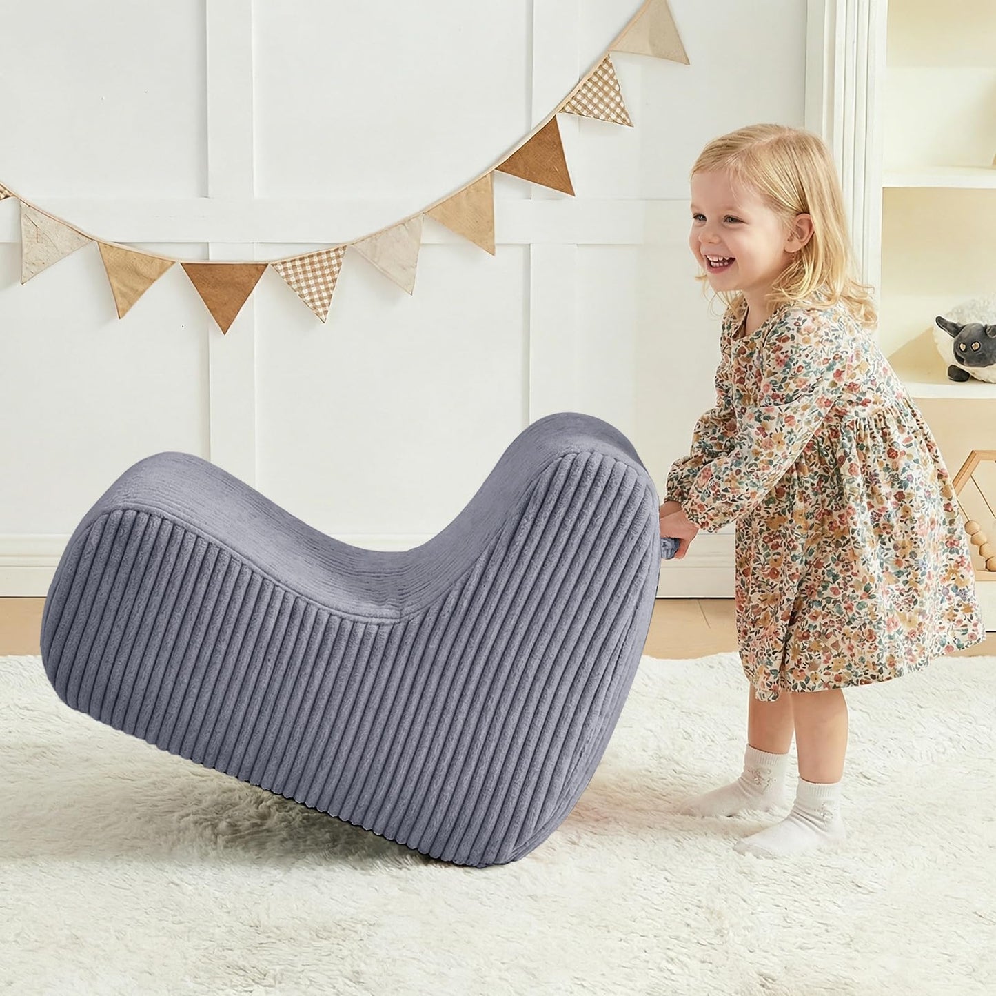 DAICO Kids Bean Bag Chair Ultra-Soft Toddler Bean Bag Sofa with Handle, Small Toddler Reading Chairs Comfy Lazy Lounger Foam for Playroom or Bedroom - Birthday Gift for Boys and Girls, Grey