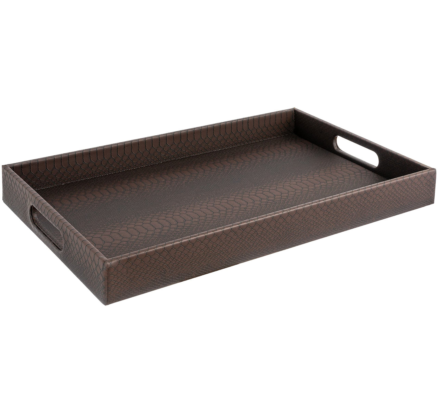 Modern 17.5"x12" Rectangle Brown Snake Faux Leather Decorative Tray Serving Tray with Handles Ottoman Coffee Table Dresser Living Room Kitchen Tray by Home Redefined for All Occasion's.