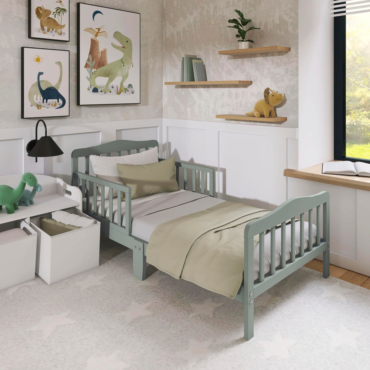 Dream On Me Classic Design Toddler Bed, Safety Rails, GREENGUARD Gold, Meadow Green