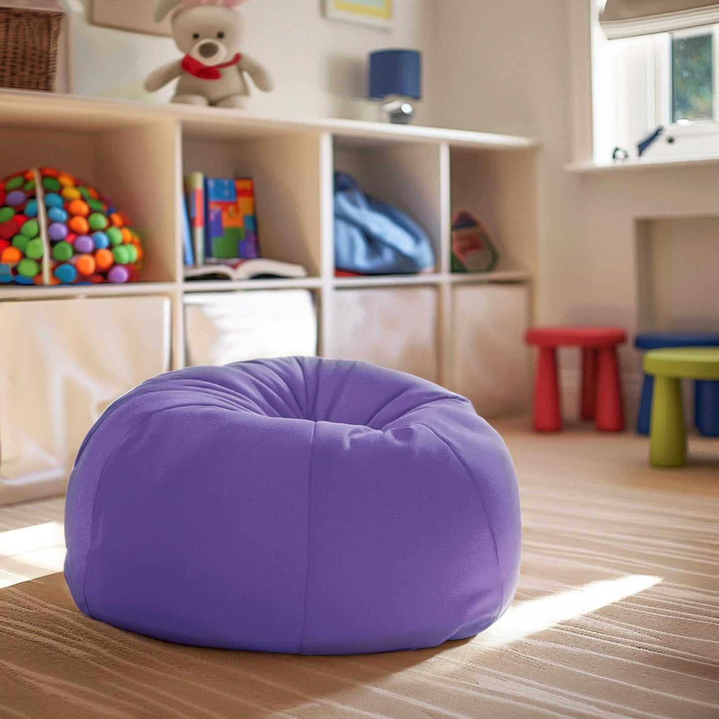 Flash Furniture Dillon Small Bean Bag Chair for Kids and Teens, Foam-Filled Beanbag Chair with Machine Washable Cover, Purple