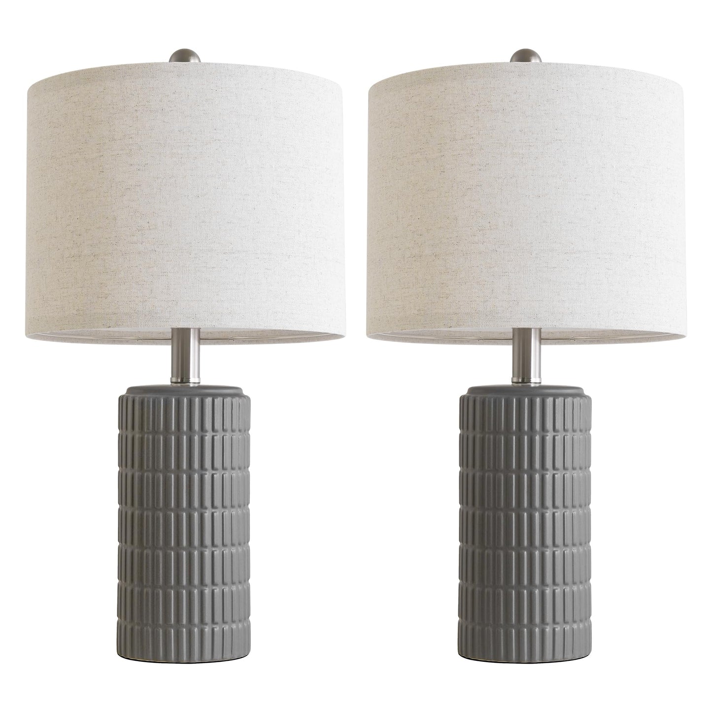PoKat 20.75'' Ceramic Small Table Lamps for Bedroom, Modern Dark Gray Bedside Lamps Set of 2, Farmhouse Lamps for Living Room with Linen Lampshade for Night Stands Guest Room Side End Table Console
