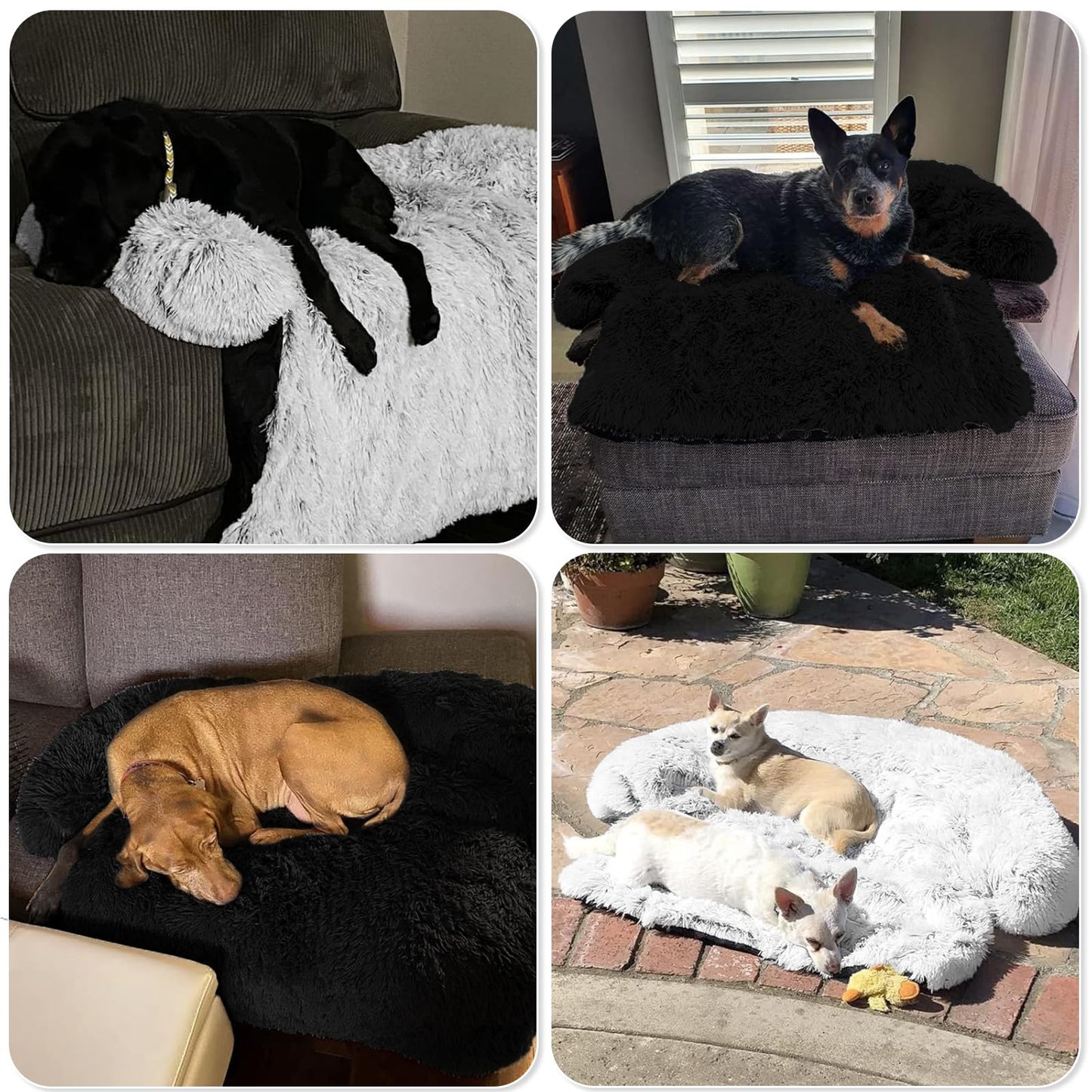 GGIB Calming Dog Bed Fluffy Plush Dog Mat for Furniture Protector with Removable Washable Cover for Large Medium Small Dogs and Cats (Large, Black)