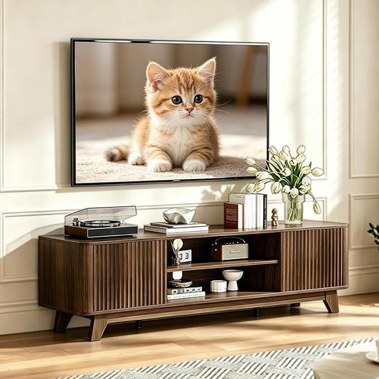 VINGLI 58.6" TV Stand up for 70 Inch TV, Mid Century Entertainment Center