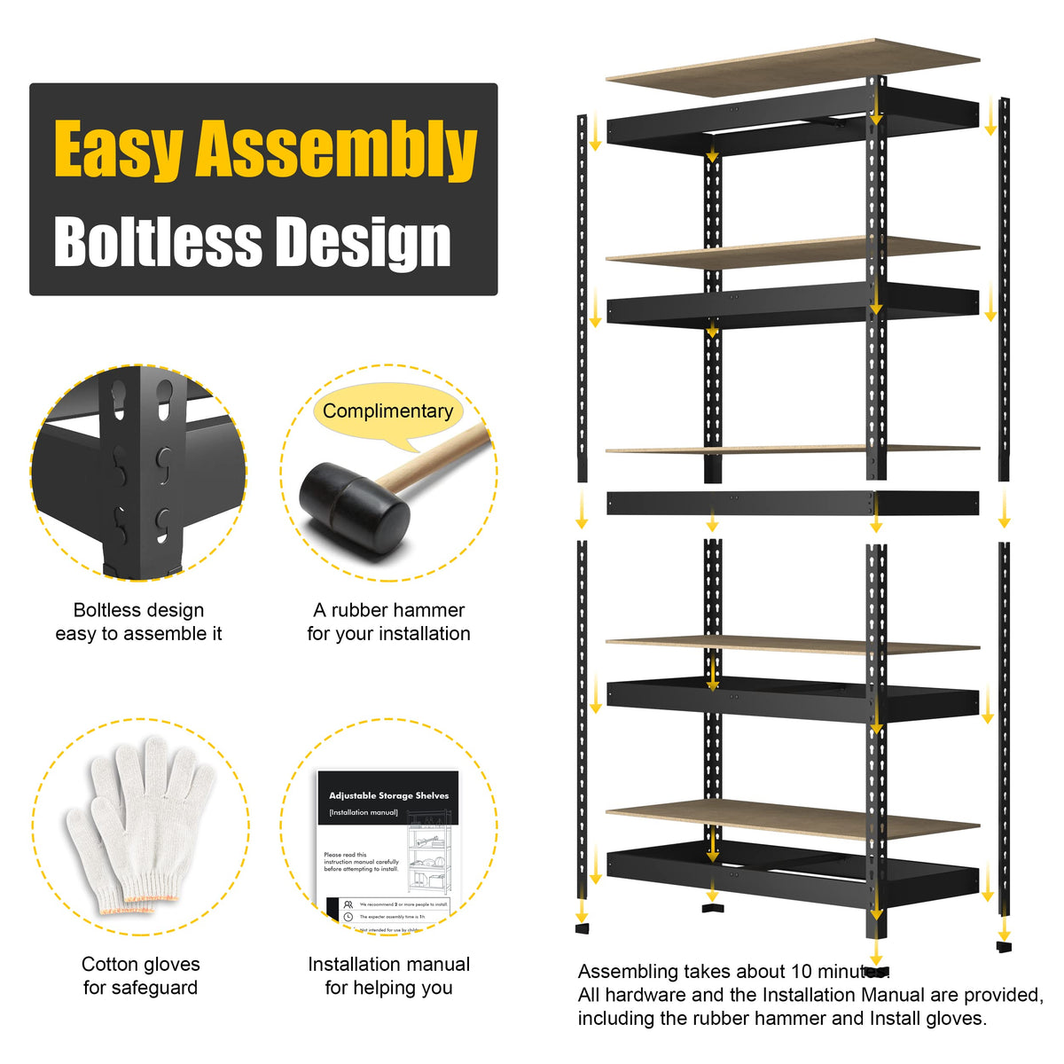 PrimeZone Heavy Duty Storage Shelves - 5 Tier 35.5" W x 15.75" D x 71" H Adjustable Garage Storage Shelving, Metal Storage Utility Rack Shelf Unit for Warehouse Pantry Closet Kitchen, Black