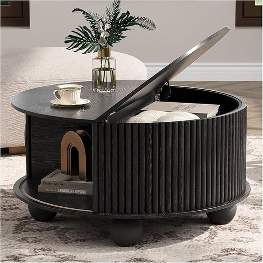 JOINICE Black Round Coffee Table