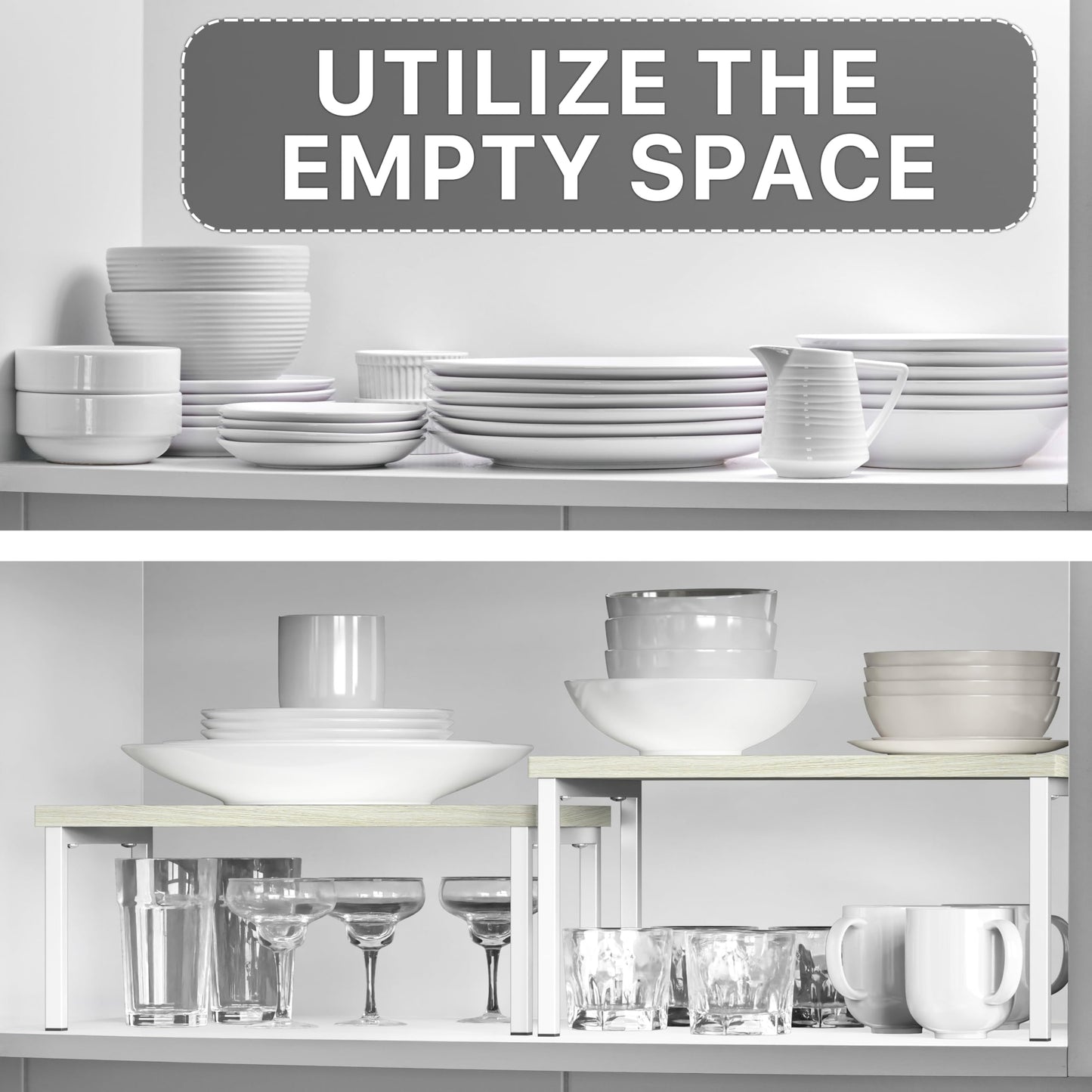 Simple Houseware Expandable Stackable Cabinet and Counter Shelf Organizer with Wooden Surface, 7.6'' D x 11.75'' W x 6.1'' H, Maple