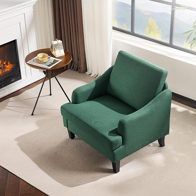 VINGLI Linen Fabric Accent Chair Green, Modern Upholstered Armchair, Comfy Sofa