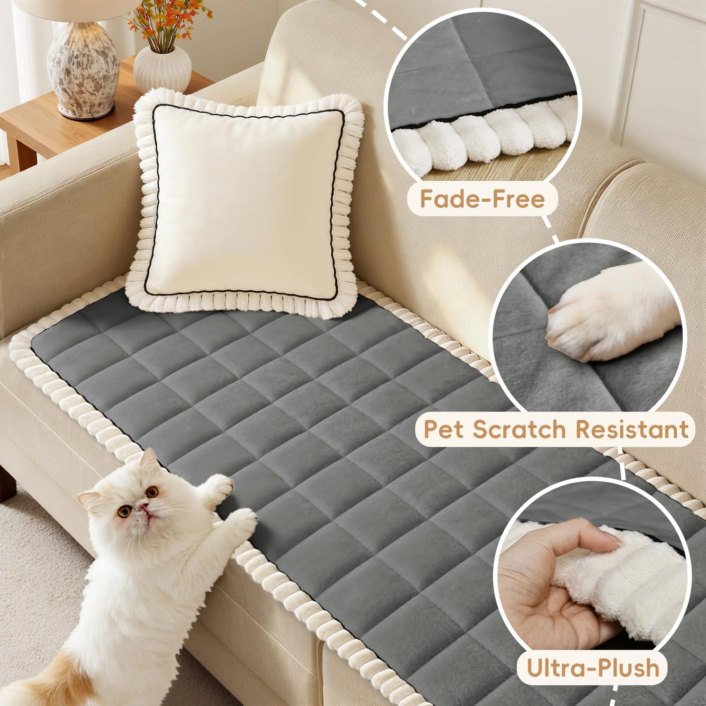 Arfntevss Pet Couch Covers for Sofa Washable Dogs Love Seat Cover for 2 Cushion Couch Plush Soft Velvet Loveseat Sofa Slipcover Anti-Slip Protector Washable (Fuzzy Grid Dark Grey, 27.6" x 59")