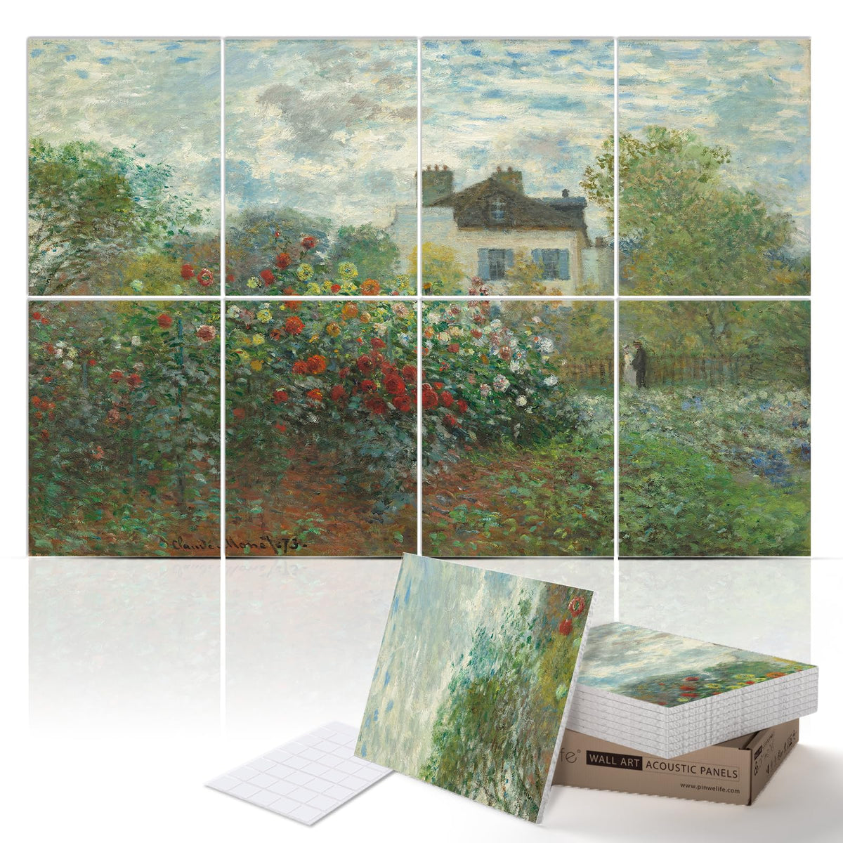 PINWELIFE® Wall Art Acoustic Panels, Sound Proof Absorbing Panels for Home/Office, Decorative Absorbing Dampening, Noise and Echo Cancelling (Monet, The Artist’s Garden at Vétheuil, 48"x32")